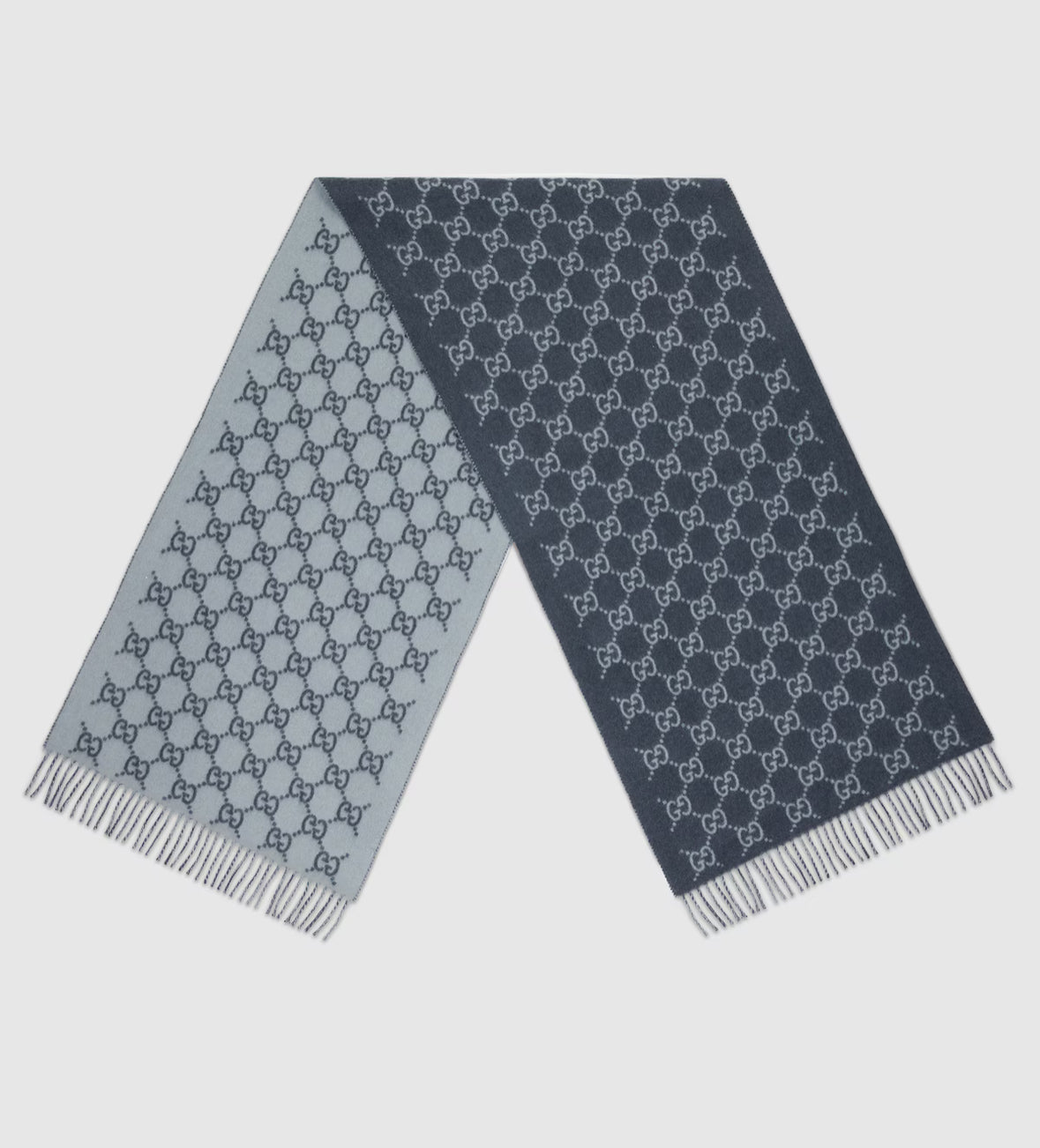 Gorro y bufanda de jacquard de cachemir GG azul marino y azul claro