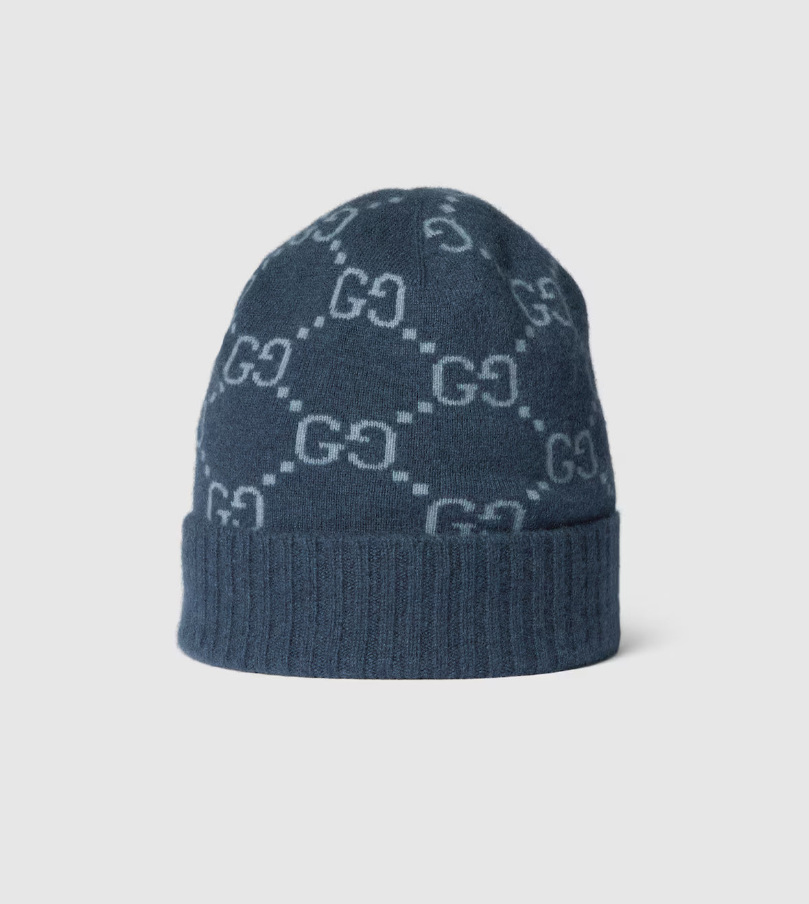 Gorro y bufanda de jacquard de cachemir GG azul marino y azul claro