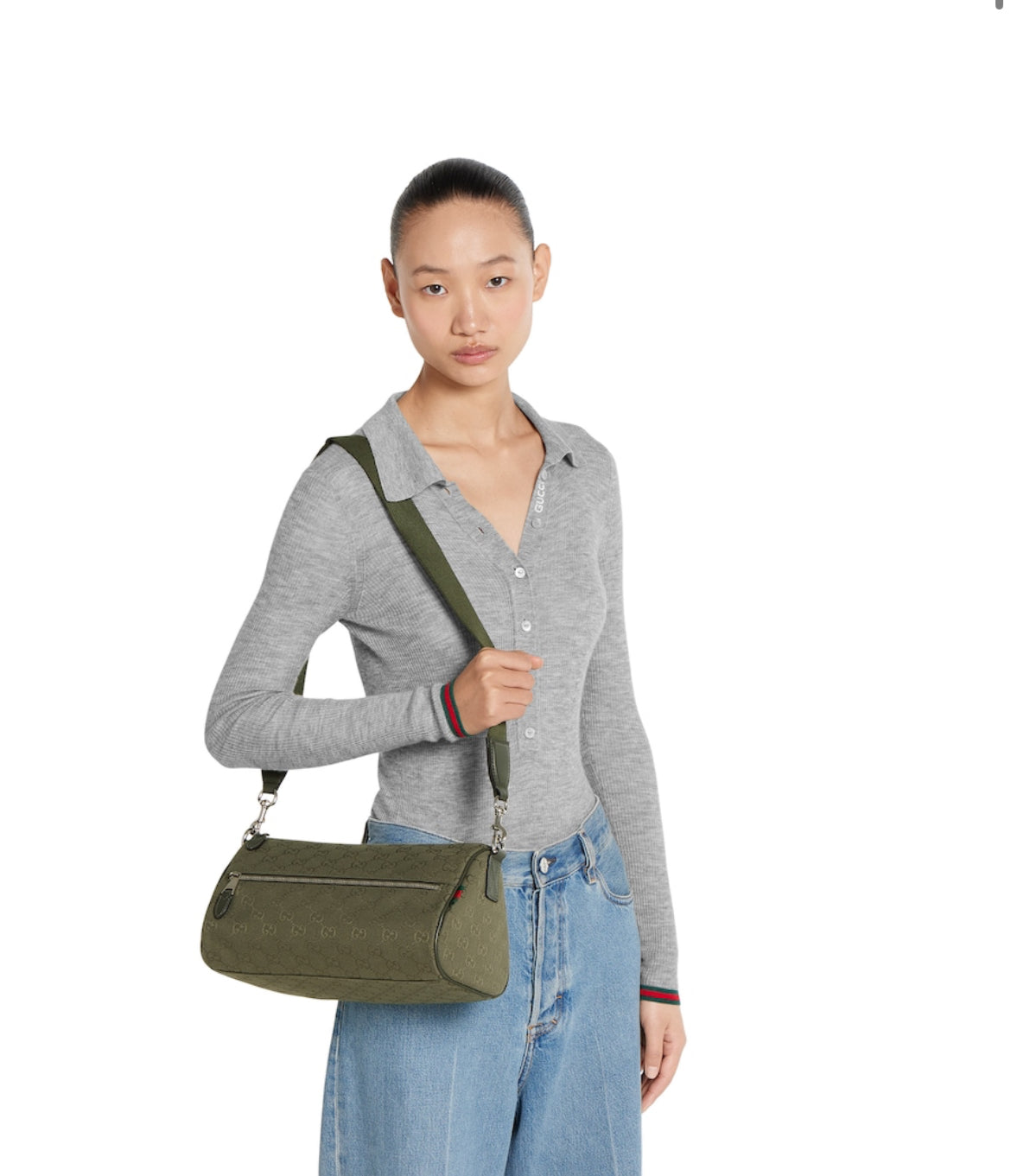 Bolso cilíndrico pequeño de lona GG