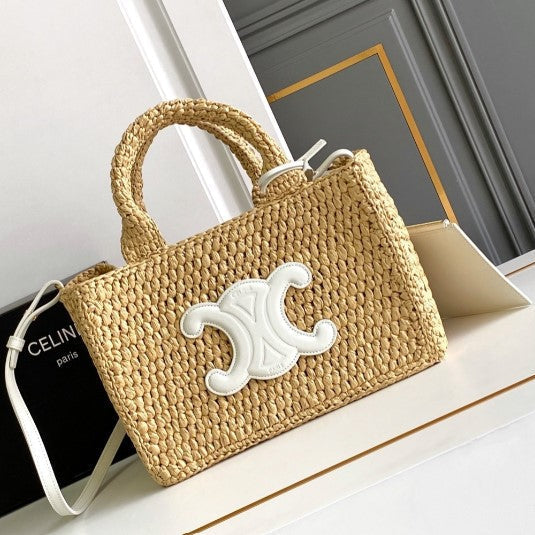 Celine - Small Cabas Thais Raffia Calfskin Top