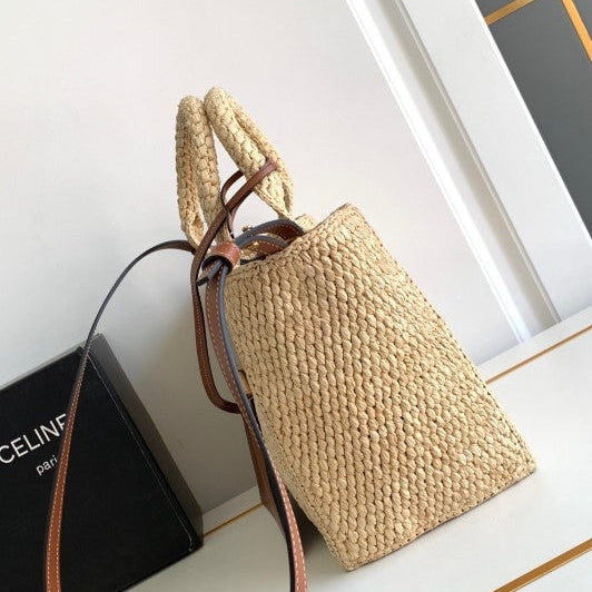 Celine - Small Cabas Thais Raffia Calfskin Top