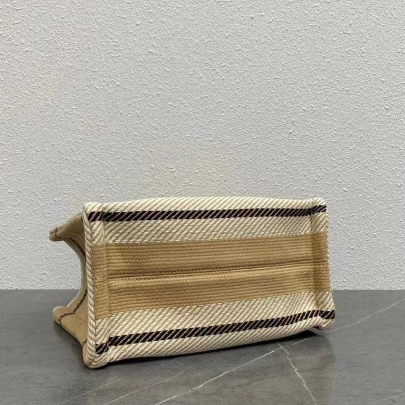 Celine - Small Cabas Thais Striped Textile Beige Noir