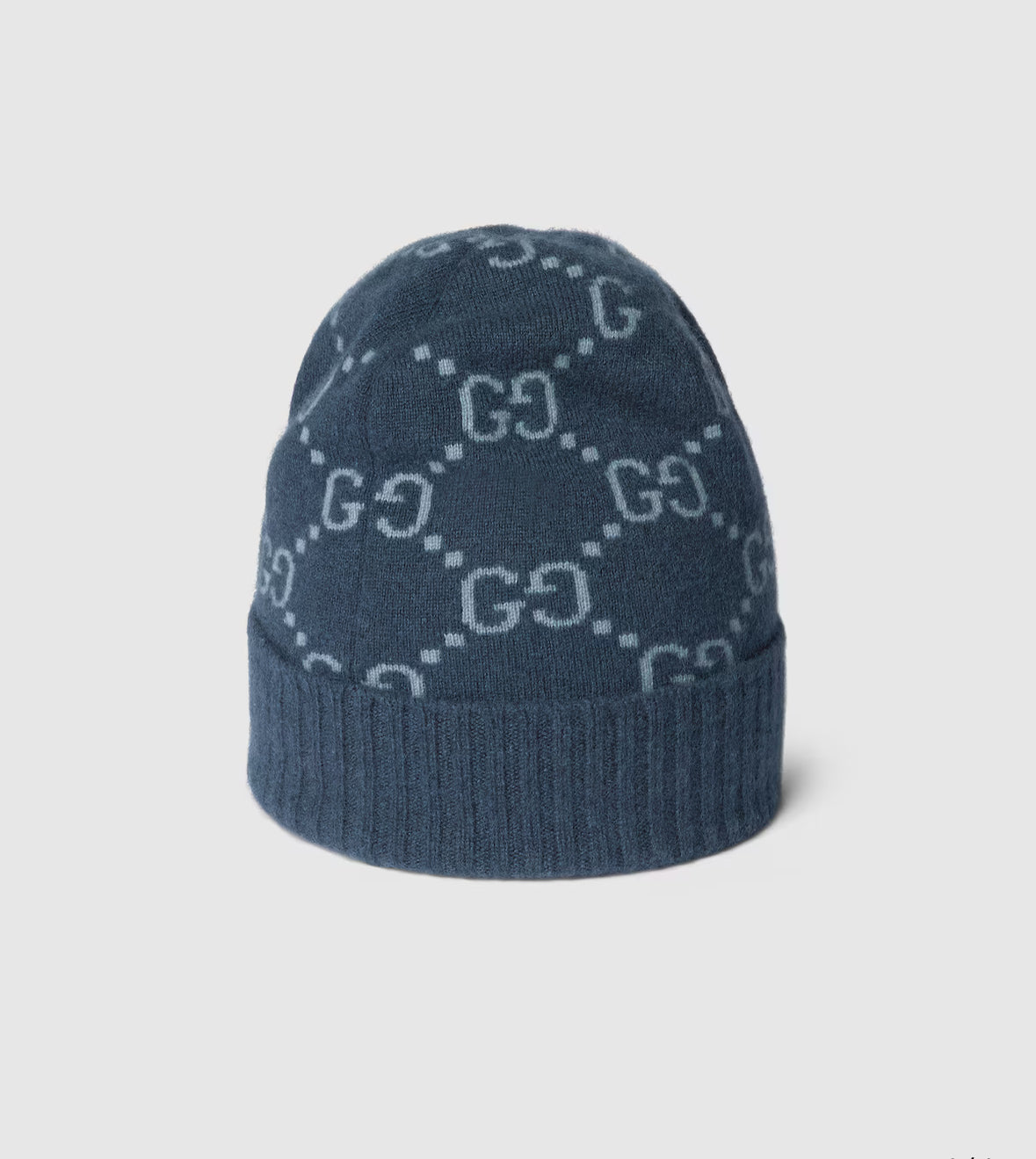 Gorro y bufanda de jacquard de cachemir GG azul marino y azul claro