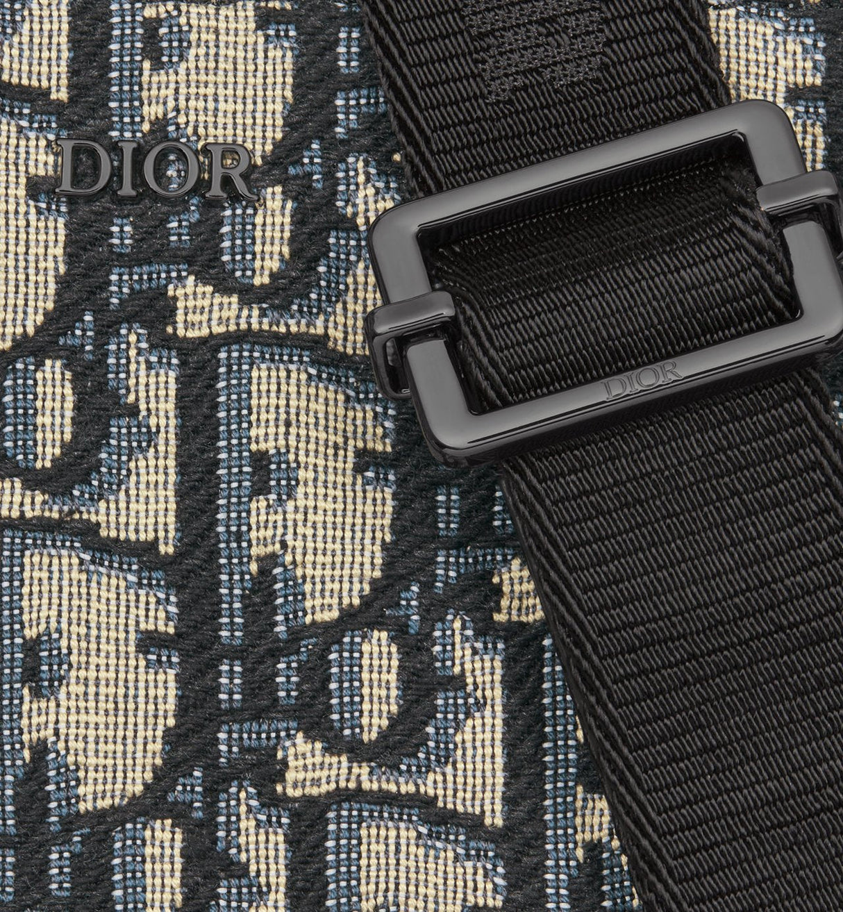 Pochette zippée à bandoulière Toile jacquard Dior Oblique noir