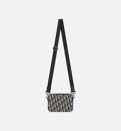 Bolso de hombro con cremallera Dior Oblique de lona jacquard negra