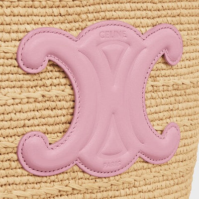 Céline - Cesta Clásica modelo pequeño Rafia suave y piel de becerro Rosa