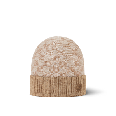 Gorro y bufanda beige con estampado de cuadros de Neo Petit