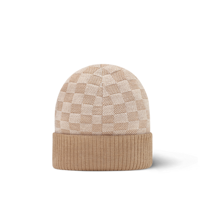 Gorro y bufanda beige con estampado de cuadros de Neo Petit