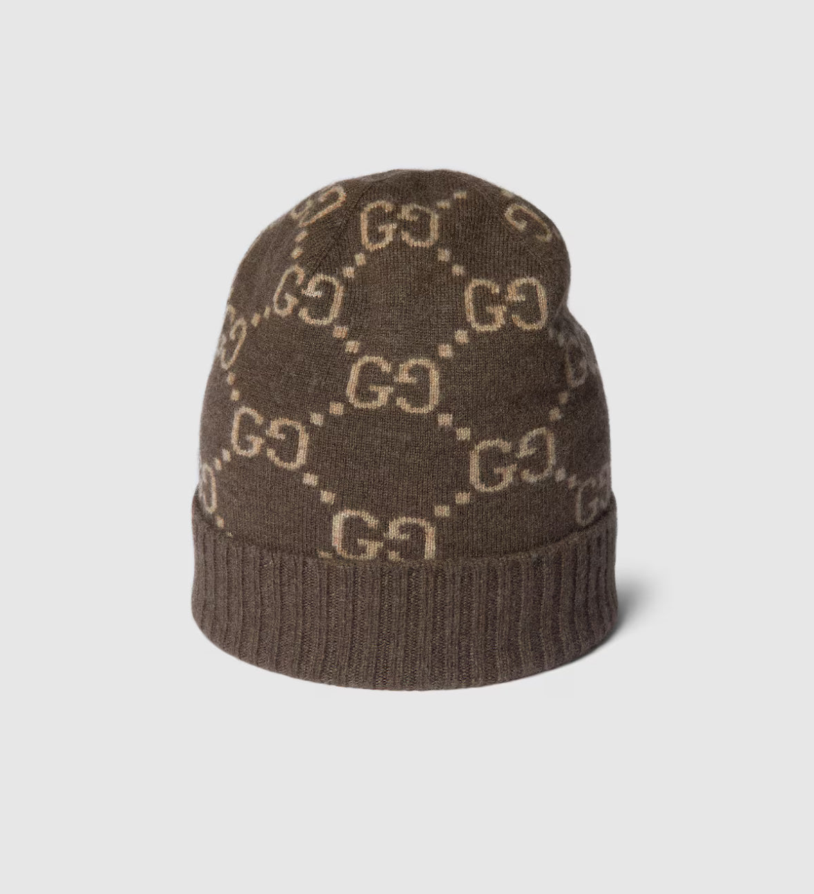 Gorro y bufanda de jacquard de cachemira con GG en marrón y beige