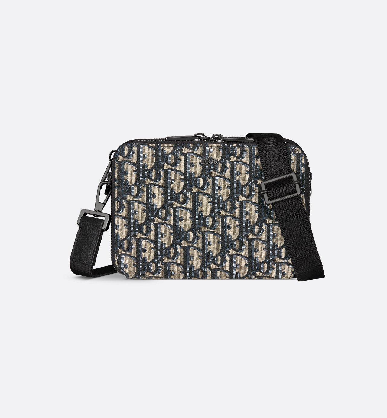 Bolso de hombro con cremallera Dior Oblique de lona jacquard negra