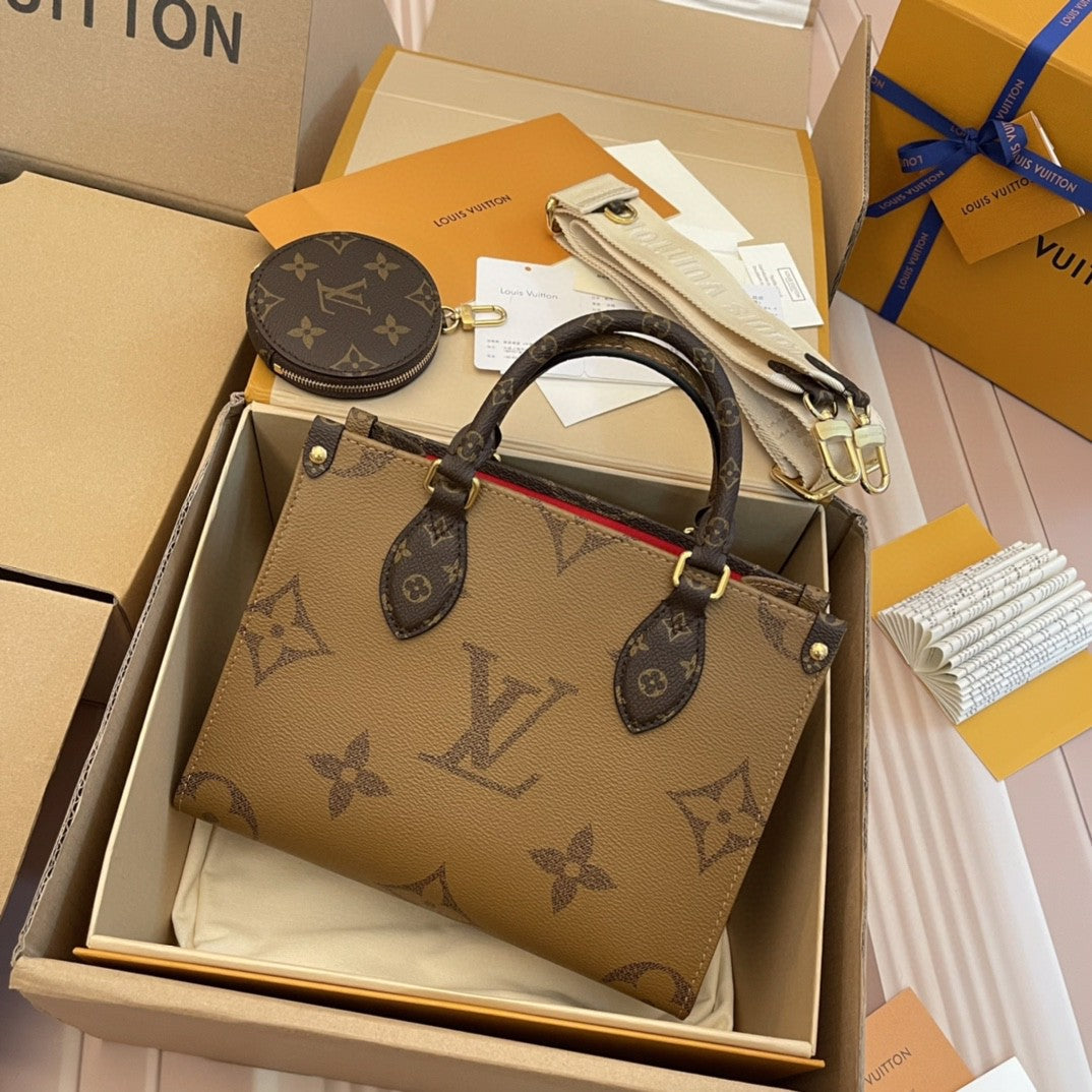 LV - Bolso tote doble pequeño OnTheGo BB Maron