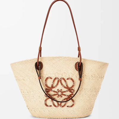 Loewe - Cesta Anagrama en palma de Iraca y piel de becerro