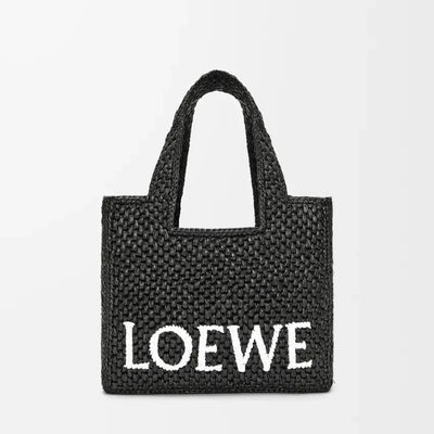 LOEWE - Bolso tote Font pequeño en rafia negra