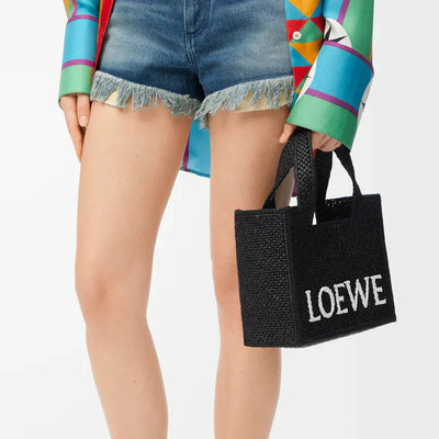 LOEWE - Bolso tote Font pequeño en rafia negra