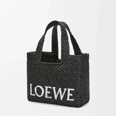 LOEWE - Bolso tote Font pequeño en rafia negra