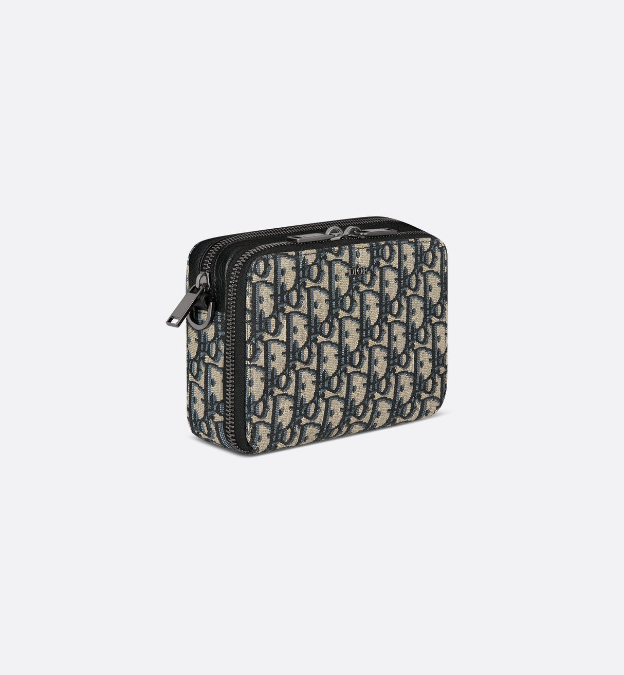 Bolso de hombro con cremallera Dior Oblique de lona jacquard negra