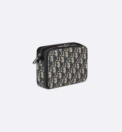 Bolso de hombro con cremallera Dior Oblique de lona jacquard negra