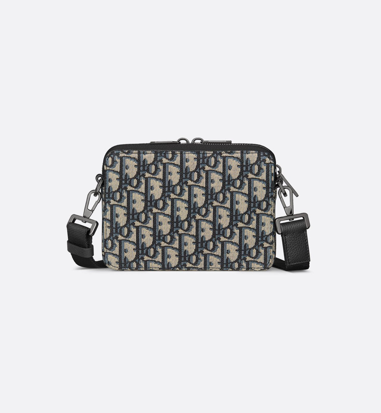 Bolso de hombro con cremallera Dior Oblique de lona jacquard negra