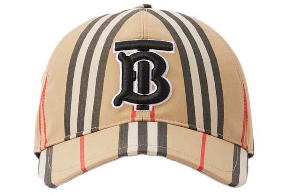 Gorra de béisbol tradicional de algodón a cuadros con monograma beige