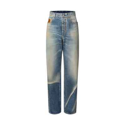 Pantalon droit effet décoloré en denim