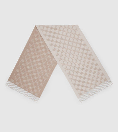 Gorro y bufanda de jacquard de cachemir con GG en blanco roto y beige