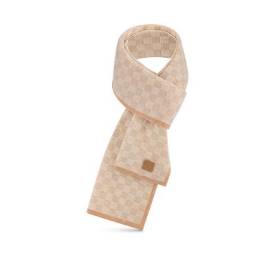 Gorro y bufanda beige con estampado de cuadros de Neo Petit