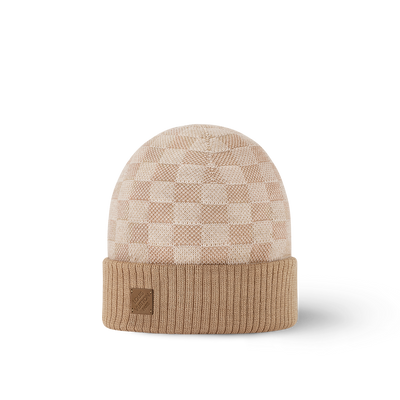 Gorro y bufanda beige con estampado de cuadros de Neo Petit