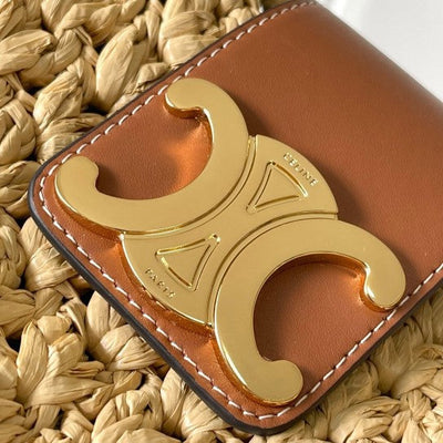 Celine - Cesta clásica triangular de piel de becerro y rafia