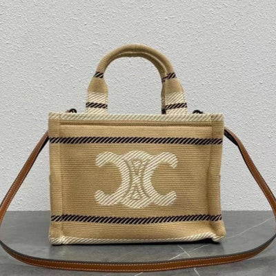 Celine - Cabas pequeñas de tela a rayas Thais beige y negro