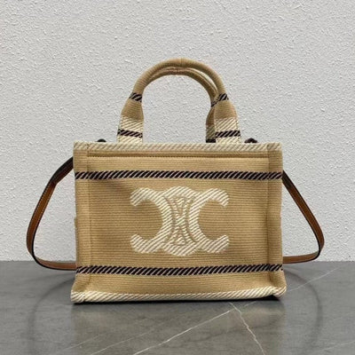 Celine - Cabas pequeñas de tela a rayas Thais beige y negro