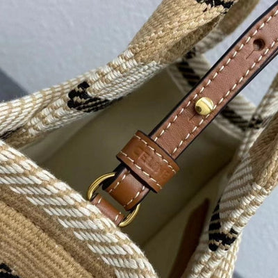 Celine - Cabas pequeñas de tela a rayas Thais beige y negro