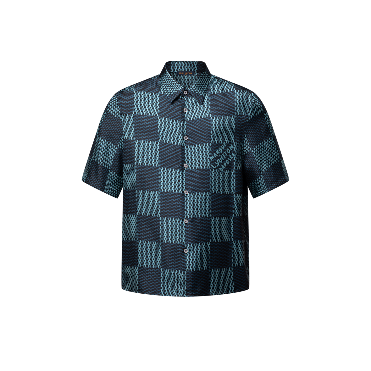 Camisa de seda de manga corta con estampado de cuadros