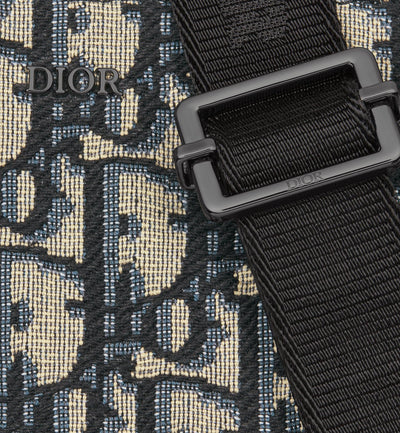 Bolso de hombro con cremallera Dior Oblique de lona jacquard negra