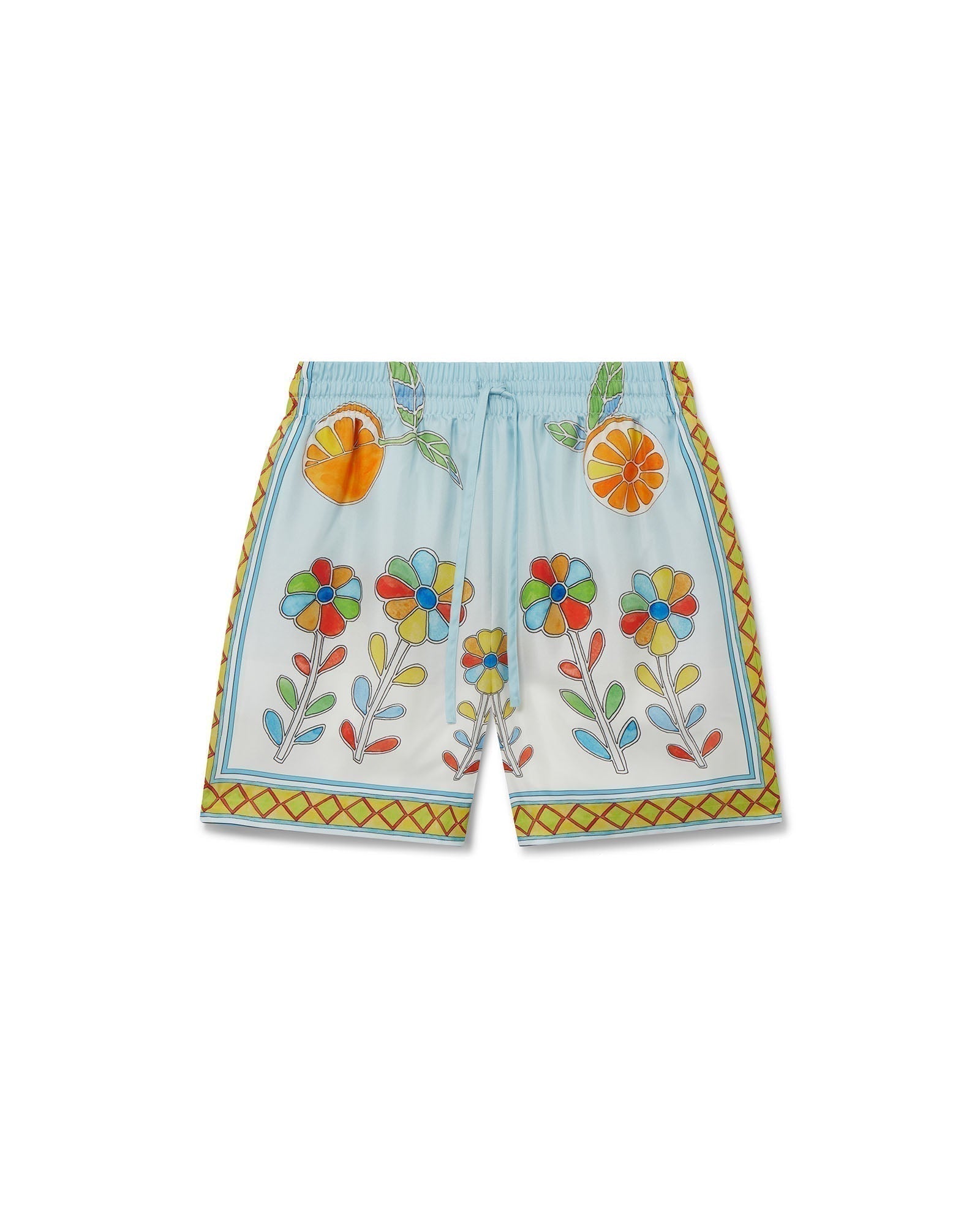 Pantalones cortos de seda con flores yoruba