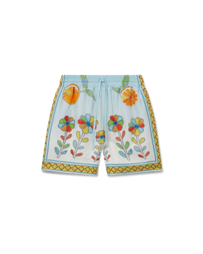 Pantalones cortos de seda con flores yoruba