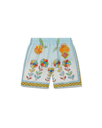 Pantalones cortos de seda con flores yoruba