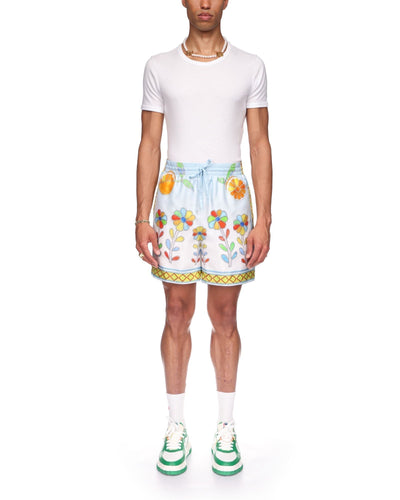 Pantalones cortos de seda con flores yoruba