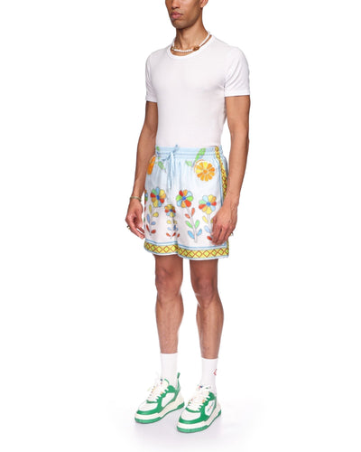 Pantalones cortos de seda con flores yoruba