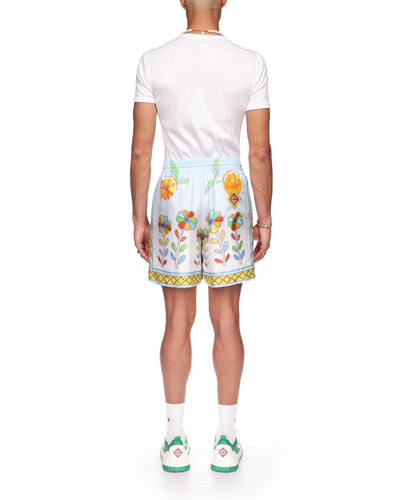 Pantalones cortos de seda con flores yoruba