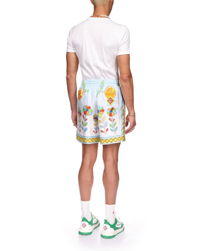 Pantalones cortos de seda con flores yoruba