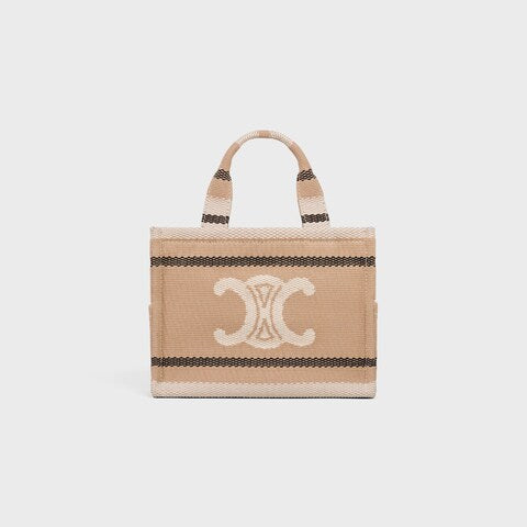 Celine - Cabas pequeñas de tela a rayas Thais beige y negro