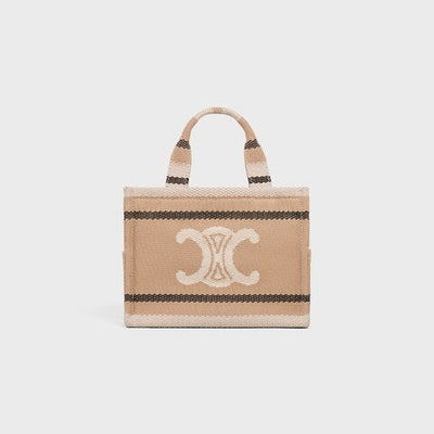 Celine - Cabas pequeñas de tela a rayas Thais beige y negro